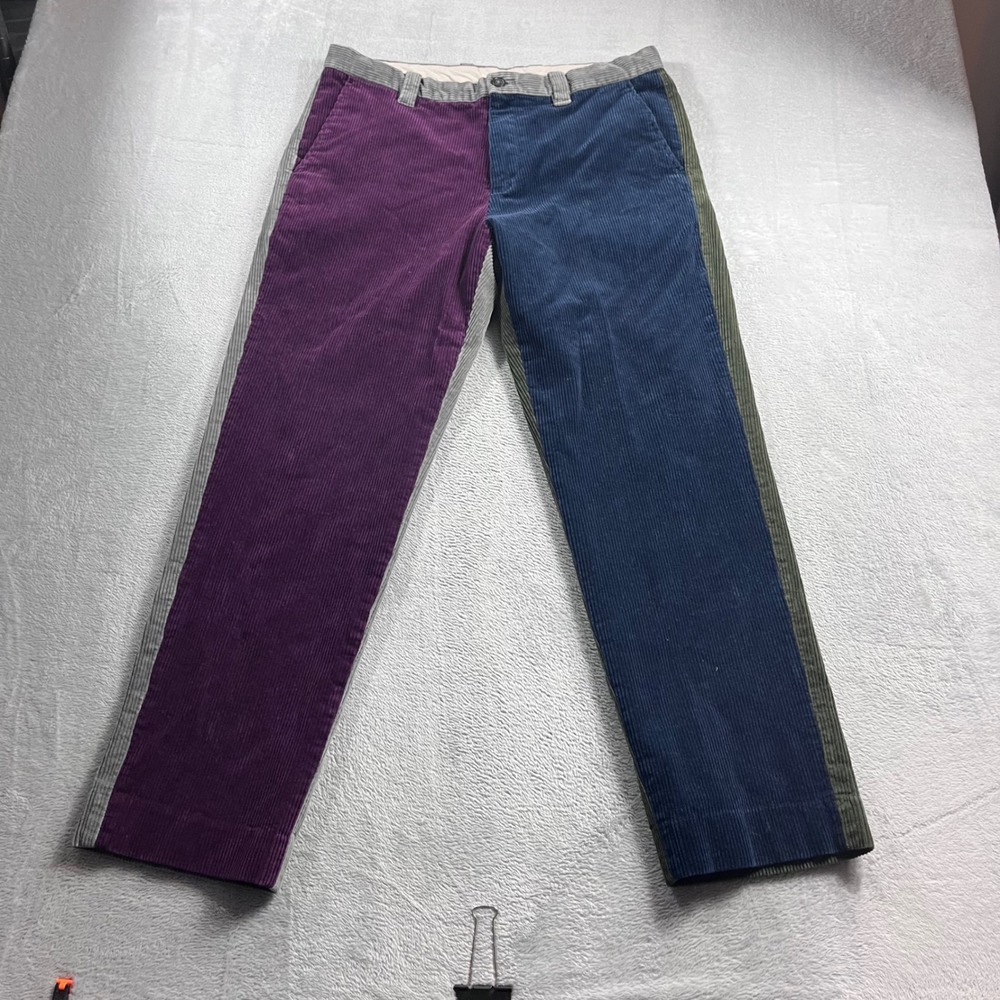 Brooks Brothers Clark Fit Colorblock Corduroy Pants Mens 36x30 Purple Navy Grey